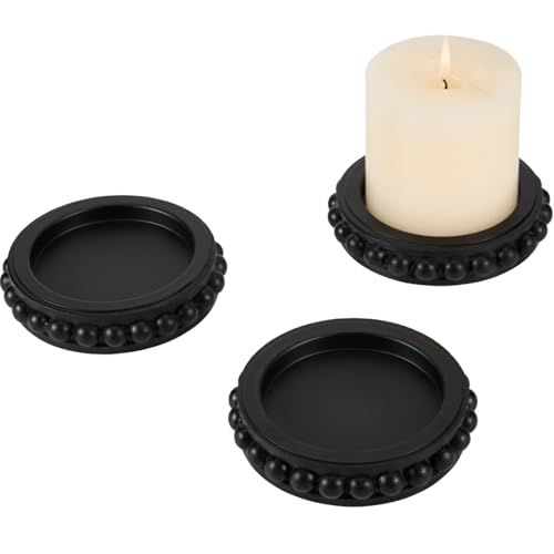 THORNIA Set of 3 Black Wooden Candle Holder Plate Stand for Pillar Candles