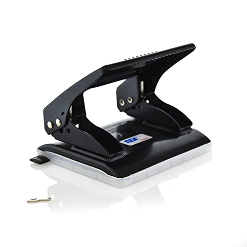 Taladro de Mesa/Oficina- Perforadora Metálica con 2 Agujeros, Gran Resistencia y Capacidad, Perfora hasta 20 Hojas, Guía de Corte, Reverso con Depósito y Tapa - by SDI por Office Box (Negro) ✅