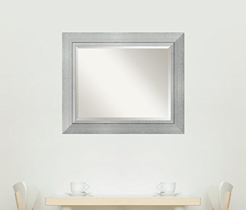Amanti Art Beveled Wood Wall Mirror (29.25 X 35.25 In.), Romano Silver Frame - Bathroom Mirror Silver, Large #TOP6
