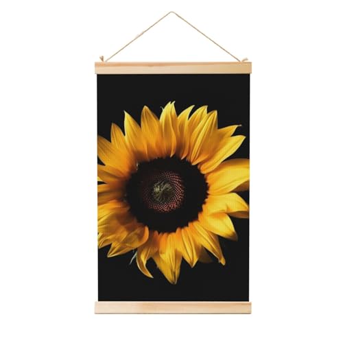 Bannière murale tournesol fond noir sans cadre lourd
