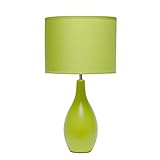 Simple Designs LT2002-GRN Oval Bowling Pin Base Ceramic Table Desk Lamp with Matching Fabric Shade, Green 9.45 x 9.45 x 18.11