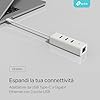 TP-Link Adattatore USB Ethernet UE330C USB 3.0 Type C con 3 Porte, Gigabit Ethernet, Plug & Play, Compatto e leggero, Windows 11/10/8.1/8/7, MacOS, iPadOS, Chrome OS, Linux OS, Nintendo OS