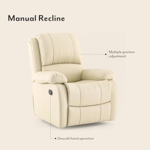 Image of Urban Ladder Lebowski Leatherette One Seater Manual Recliner in Ancient Ivory Cream Colour