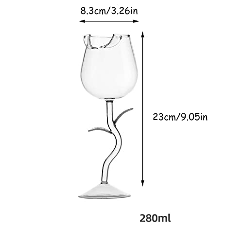 RWUDV Taças de vinho com flor de rosa, conjunto de 2 taças de vinho tinto para mulheres, taças de ch