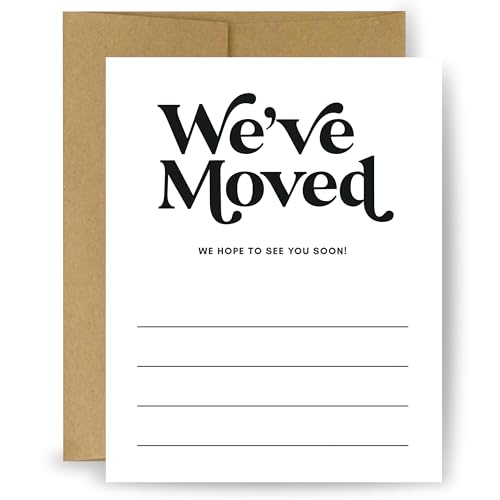 Image of 30 New Address Cards with Envelopes, Fill-In Moving Announcements - Minimalist Black and White Home New Address Postcards + Recycled Kraft Envelopes - Moving Announcement For New Home (Black & White)