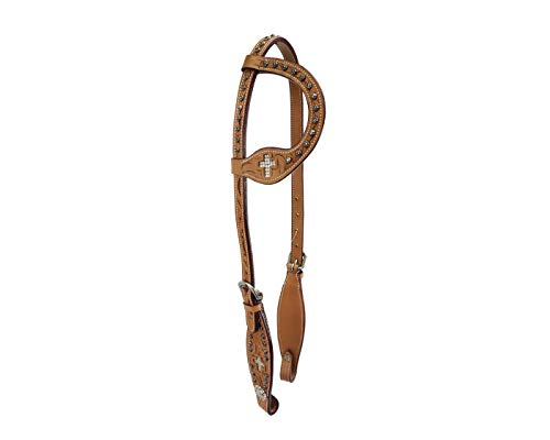 Tahoe Crystal Cross One Ear Headstall Hand Tooled -Multiple Sizes Available #TOP1