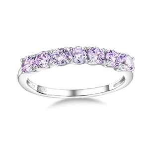 Eternity Rings for Women 7 Stone Engagement Ring 925 Sterling Silver Created Amethyst/Blue Topaz/Citrine/Emerald/Garnet/Ruby/Sapphire Ring Birthstone Rings Wedding Bands Size 6 to 10