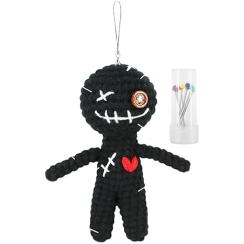Joygoodta Voodoo Dolls, 5" Funny Crochet Voodoo Doll with Needles & Hanging Rope, Inspirational Positive Ornaments Gifts for Friend Coworkers, Halloween Decorations Dolls Cover