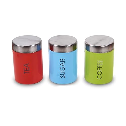 Image of AIRA Stainless Steel Container set for Tea, Coffee and Sugar | Tea, Coffee Sugar Containers Set of 3 Stainless Steel | Multicolour Storage Container | 800ml each