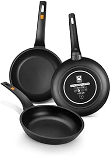 BRA Efficient Cast Aluminium Non-Stick Pans, Set of 3 20-24-28 cm Black [Amazon Exclusive]