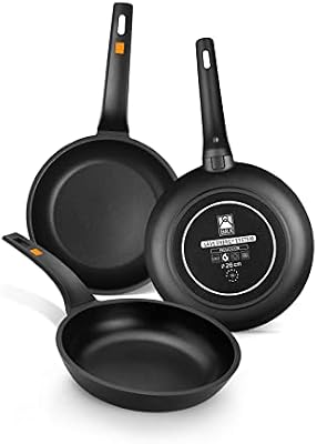 BRA Efficient | Set de 3 sartenes, 18-22-26 cm, aluminio fundido con antiadherente, libre de PFOA, apta para todo tipo de cocinas, incluida inducción