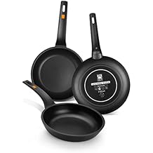 BRA Efficient Set of 3 Pans, Cast Aluminium with Non-Stick 20-24-28 cm Black