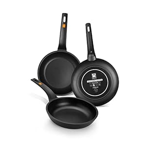 BRA Braisogona Efficient- Aluminium 3 Frying Pans Set, Cast, Black-All Cookers Including Induction.