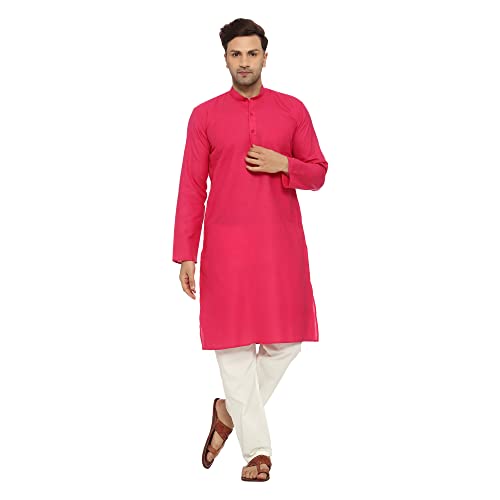 ITOS365 Conjunto de pijama Kurta de mezcla de algodón para hombre, para fiesta, moda, ropa étnica regular, vestido indio regalo para hombres, Magenta, Large/X-Large