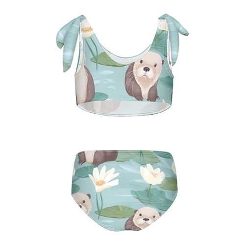 Girls' Bikini Set, Sea Otter Lotus Kids Swimsuit 2 Pcs Beach Bathing Suit2