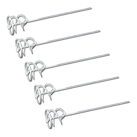 DEWEPRO Wendelrührer 5er Pack - Wendel-Rührstab mit Ring und 6-Kant-Aufnahme für Bohrmaschine/Akku-Schrauber - Doppel-Spiralform - ø: 95mm / l = 400mm - Mörtelrührer - Mörtelmischer - Rührquirl Cover