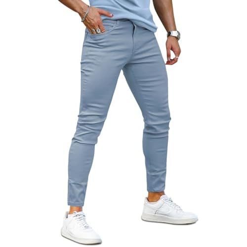 Mens Jeans Skinny Stretch Premium High Rise Colored Jeans Expandable Waist 28W x 28L Black