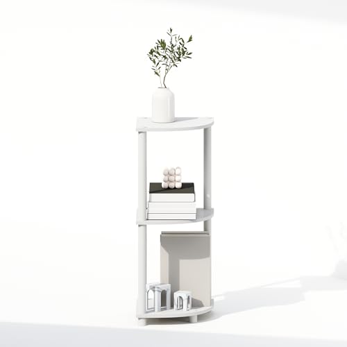 Image of Furinno Turn-N-Tube Corner Shelf, 3-Tier Corner Bookshelf, White | Display Storage Shelves with Open Shelves, for Organization and Storage, Living Room, Home Office, Garage