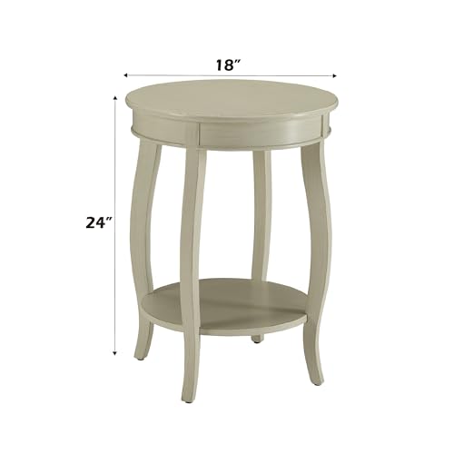 Acme Aberta Round Wooden End Table with Bottom Shelf in Antique White