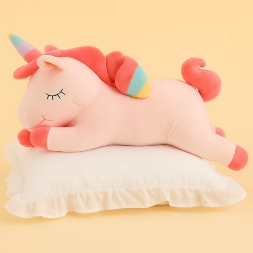 Image of Soft Unicorn Plush Toy for Kids | Cute Sleeping Unicorn Stuffed Animal for Girls & Boys Hugging Toy Gift for Birthday & Baby Room Decor (Pink Color) 25cm