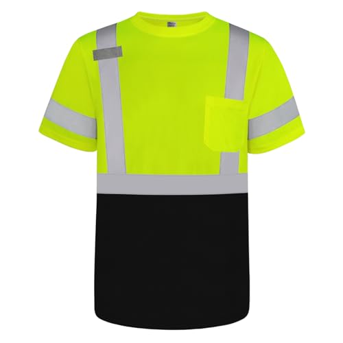 Graunton Warnschutz T-shirt, Warn Tshirt Herren für Männer Frauen, Warnschutz T-shirt Baumwolle mit Reflektierenden Streifen, Langlebig&Atmungsaktiv, Gelb Schwarz, L.