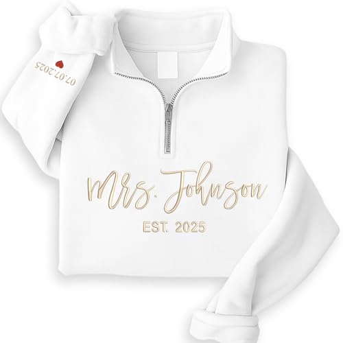 Custom Embroidered Mrs Quarter Zip Sweatshirt, Future Mrs Hoodie, Honeymoon Sweatshirt, Bride Sweatshirts, Best Friend Wedding Egagement Gift, Bachelorette Party Gift