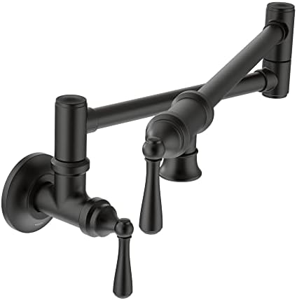 Moen S664BL Traditional Wall Mount Swing Arm Folding Pot Filler Kitchen Faucet, Matte Black