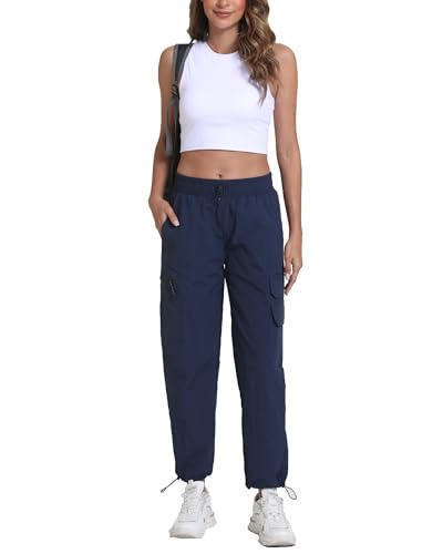 Image of Kcutteyg Womens Hiking Pants Waterproof - Cargo Joggers for Women with Pockets Lightweight Quick Dry Travel Camping Pants (Dark Blue, Small)