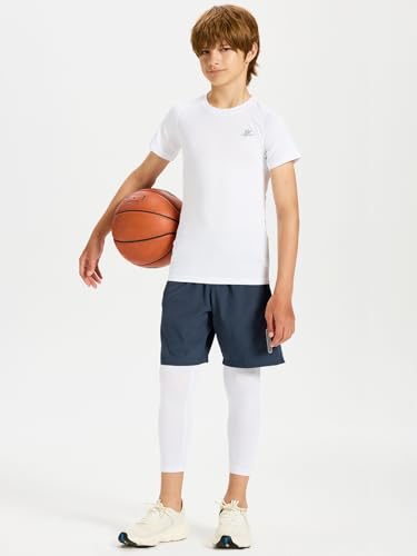Image of DEVOROPA Boys Leggings Youth Compression Pants Sports Tights Basketball Football Baseball Soccer Baselayer Slim /Regular /Husky