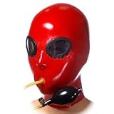 ZYDHHP Bondage Maske mit aufblasbarem Ventilknebel Kopfschmuck SM Latexmaske Halloween Rollenspiele für Paare BDSM Spielzeug Fetisch Erotik Maske Haube,M,Red