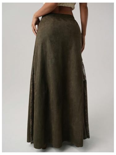 MakeMeChic Women's Vintage Floral Lace Maxi Skirt Flowy Elastic Waist A Line Skirts2