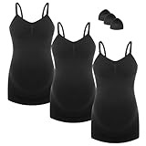 HOFISH Support Nursing Tank Tops for Breastfeeding, Comfort Stretch Maternity Camisoles with Built in Bra 3Black S