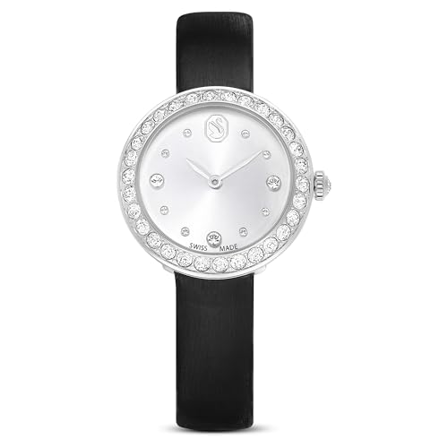 Montre Matrix Tennis Swarovski en cuir noir et finitions or rose de fabrication suisse