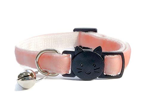 Velvet Cat Collars with Bell, Peach Velvet, Kitten Collar (10cm - 18cm)