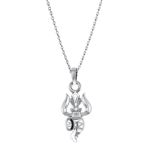 Pure Silver Trishul & Damru Pendant with Chain