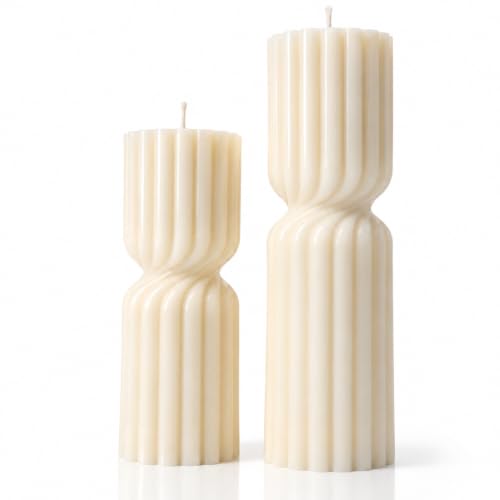 Velas Decorativas Cilíndricas Acanaladas | Set de 2 (Blancas)
