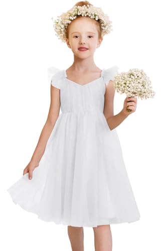 MCieloLuna Girls Tulle Tutu Mini Dresses 2025 Cute V-Neck Wedding Flower Girl Toddlers Dance Party Dress