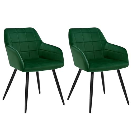 WOLTU Dining Chairs Set of 2, Wide Padded Chairs with Back, for Living Room/Bedroom/Kitchen, Upholstered Velvet Seat, Black Metal Legs, Dark Green