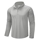 CRYSULLY Men's 1/4 Zip Pullover UPF 50+ Sun Protection Shirts Lightweight Athletic Workout Tees Light Grey S