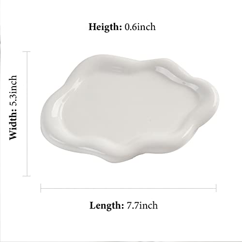 Image of Jewelry Dish Trinket Tray for Women, Ring Dish Holder, Unique Cloud Shape Ceramic Plate Cute Things Vanity Aesthetic Room Decor Mother's Day Birthday (White)
