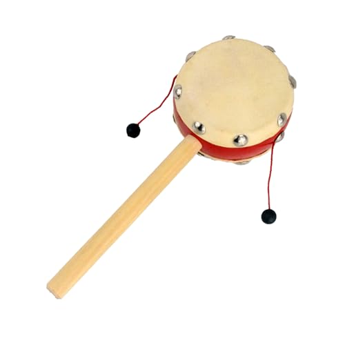 Sheepskin and Wood Chinese Rattle Drum Toy - Cartoon Hand-Shake Bell Instrument | Portable Hand Bell Traditional Percussion Toy for Children, Party and Coordination