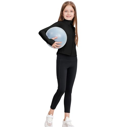 B&GCozy Girls Zip Up Jacket Horse Riding Shirts Athletic Yoga Lightweight Jackets for Girl 6-15 Years3