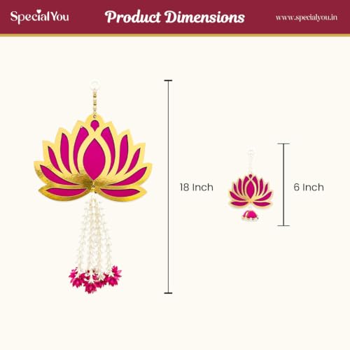 Image of SpecialYou Ganpati Decoration Setup for Home with Lotus Hanging Decorations, Ganesh Decoration Items for Home Decor, Wall Hanging Decor, 1 Big and 4 Small Lotus Hanging- 5 Pcs