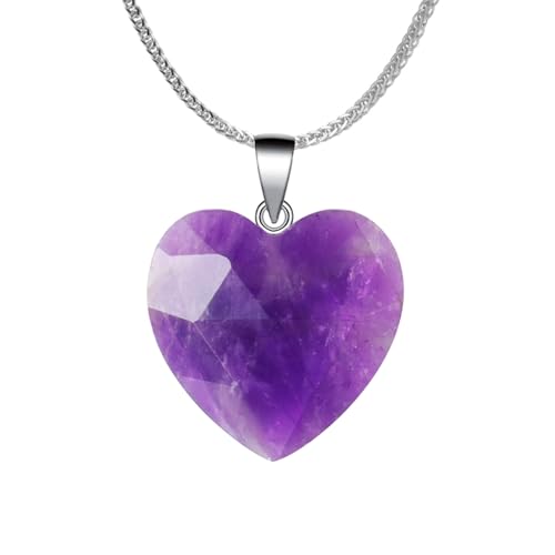 iSTONE 925 Sterling Silver Natural Amethyst Heart Shape Faceted Crytral for W...