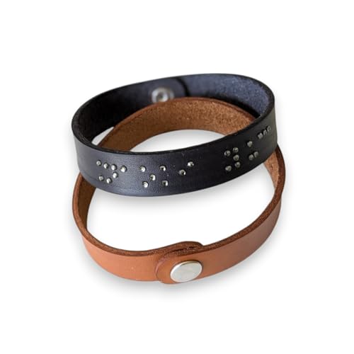 tahora Bracelet personnalisé en cuir avec message en braille, fait-main sur mesure. Cuir et strass