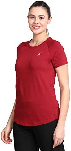 Lavos Women's Regular Fit T-Shirt with Half Sleeve Round Neck, Bamboo & Cotton Gym, Yoga and Sports Wear for Women, Burgandy Red