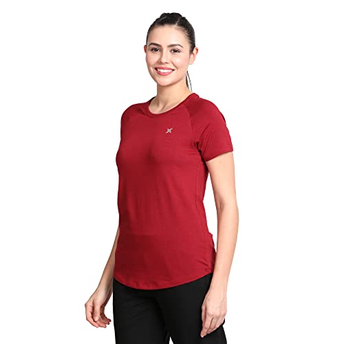 Image of Lavos Women's Regular Fit T-Shirt with Half Sleeve Round Neck, Bamboo & Cotton Gym, Yoga and Sports Wear for Women