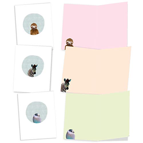 The Best Card Company - 20 Cute Kids Cards Boxed (4 X 5.12 Inch) - Assorted Blank Set (10 Designs, 2 Each) - Animal Portrait Mode Am7182Ocb-B2X10 #TOP2