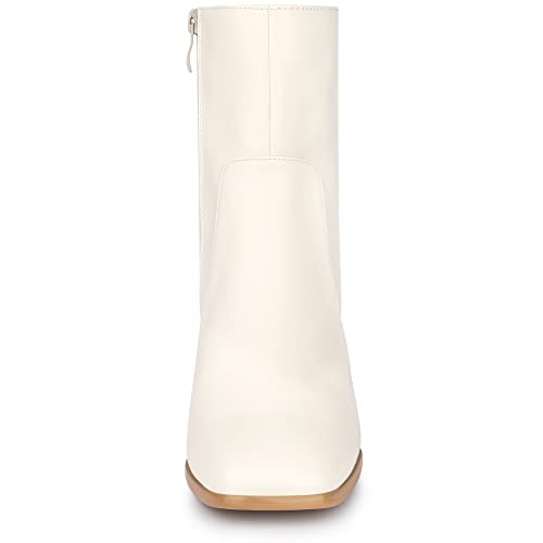 Allegra K Women's Square Toe Booties Square Heels Block Heel Cream Ankle Boots 7.5 M Us #TOP2