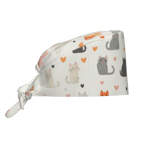 Gorro de trabajo transpirable con diseño de gatos de dibujos animados, médico, cirujano, unisex, para mujeres y hombres
